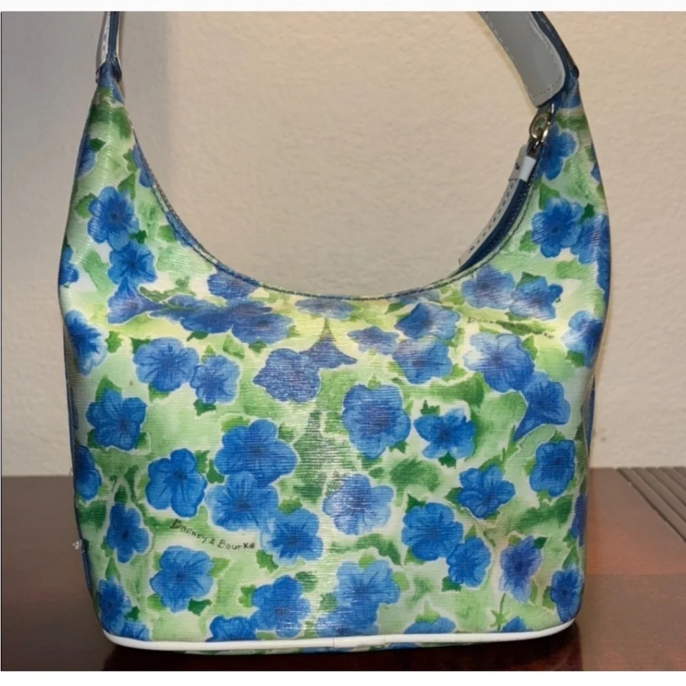 Dooney & Bourke Somerset Watercolor Satchel Purse Blue Green Floral